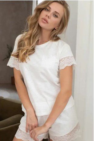 Футболка з мереживом KLEO 3742 CELESTA антично-білий S В00354908 фото