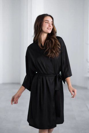 Халат жіночий Else17 01520 кімоно міді "шовк" L/XL ,чорний В00351365 фото